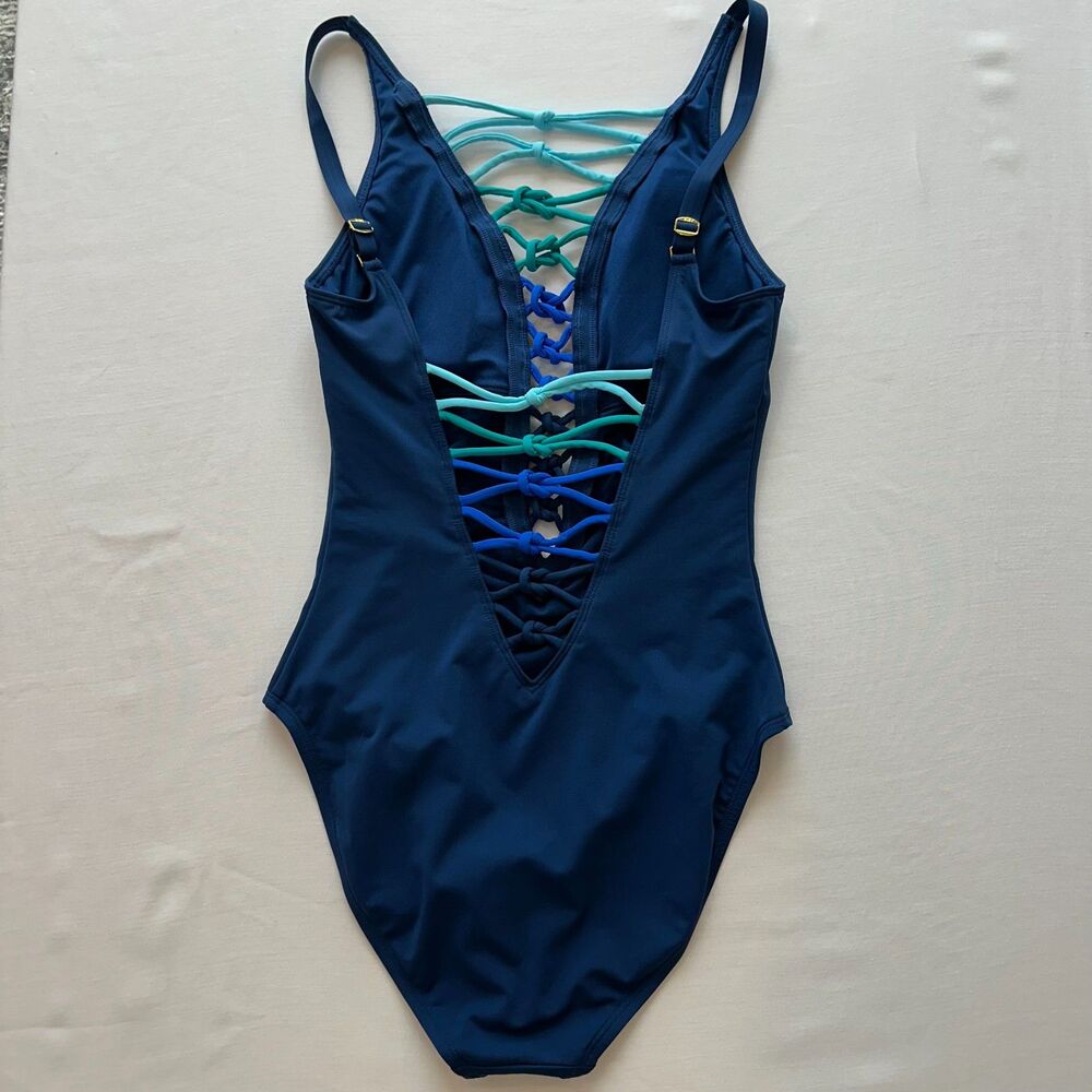 Bleu Rod Beattie Womens Lacedown Swimsuit Sz 4 Blue Multicolor - Picture 3 of 6